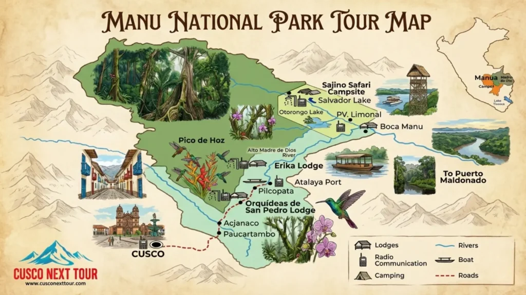 Mapa Tours Manu