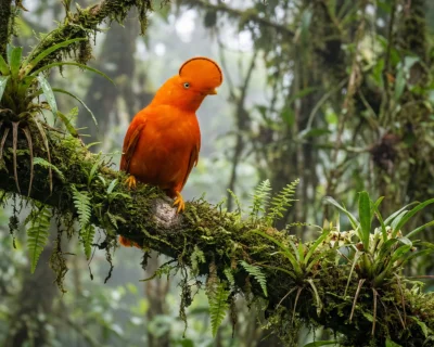 Gallito de las rocas en el Manu