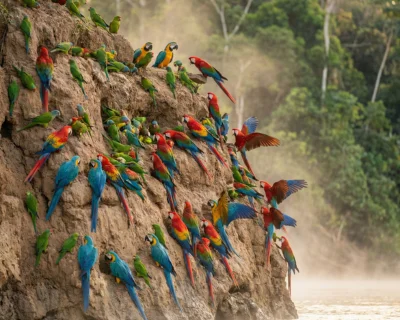 Collpa de loros en el Manu