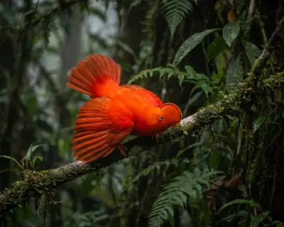 Gallito de las rocas en el Manu