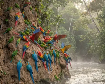 Collpa de loros en el Manu