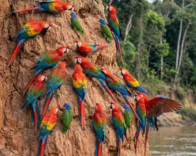 Collpa de loros en el río Alto Madre de Dios